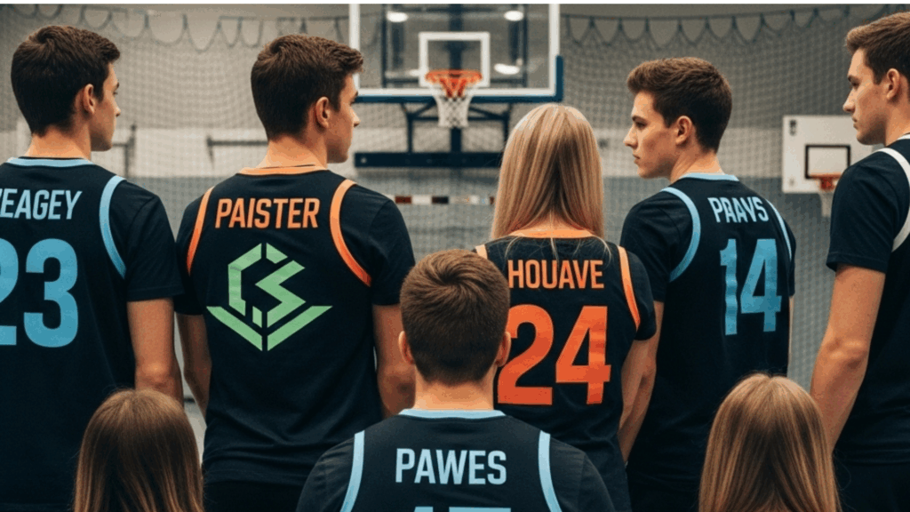 A team wearing custom tees with numbers and names on back