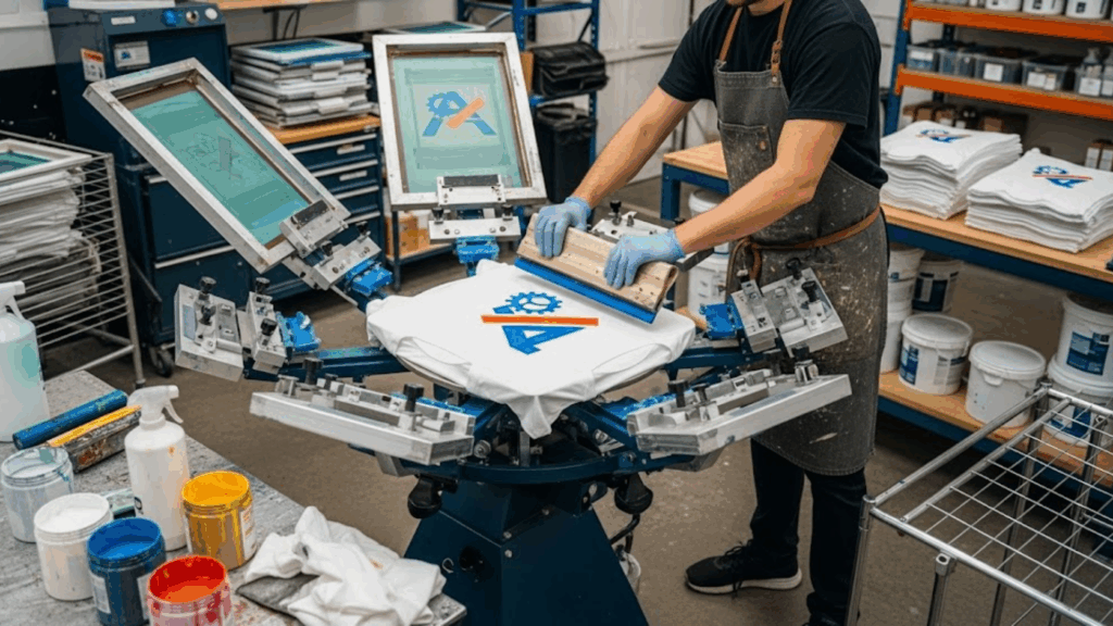 Professional T-shirt screen printing setup