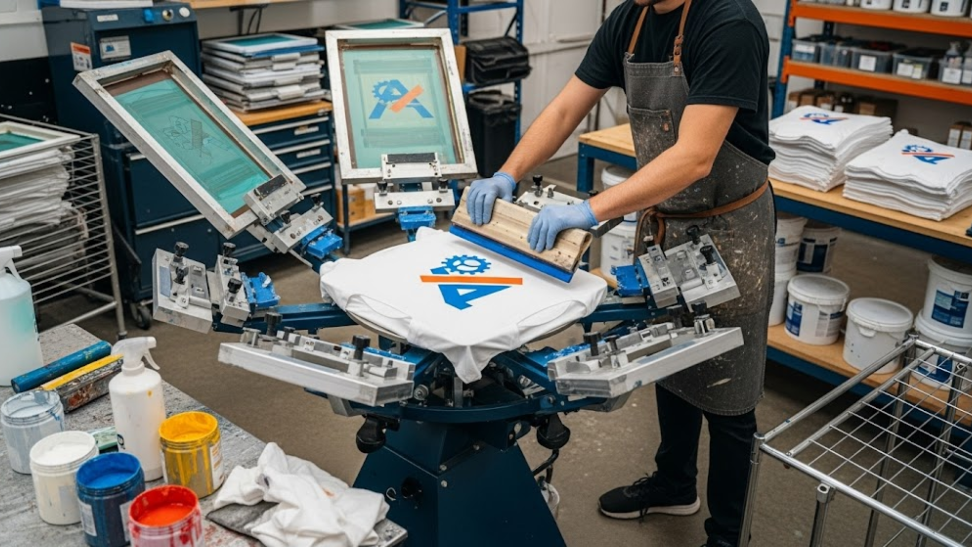 Professional T-shirt screen printing setup