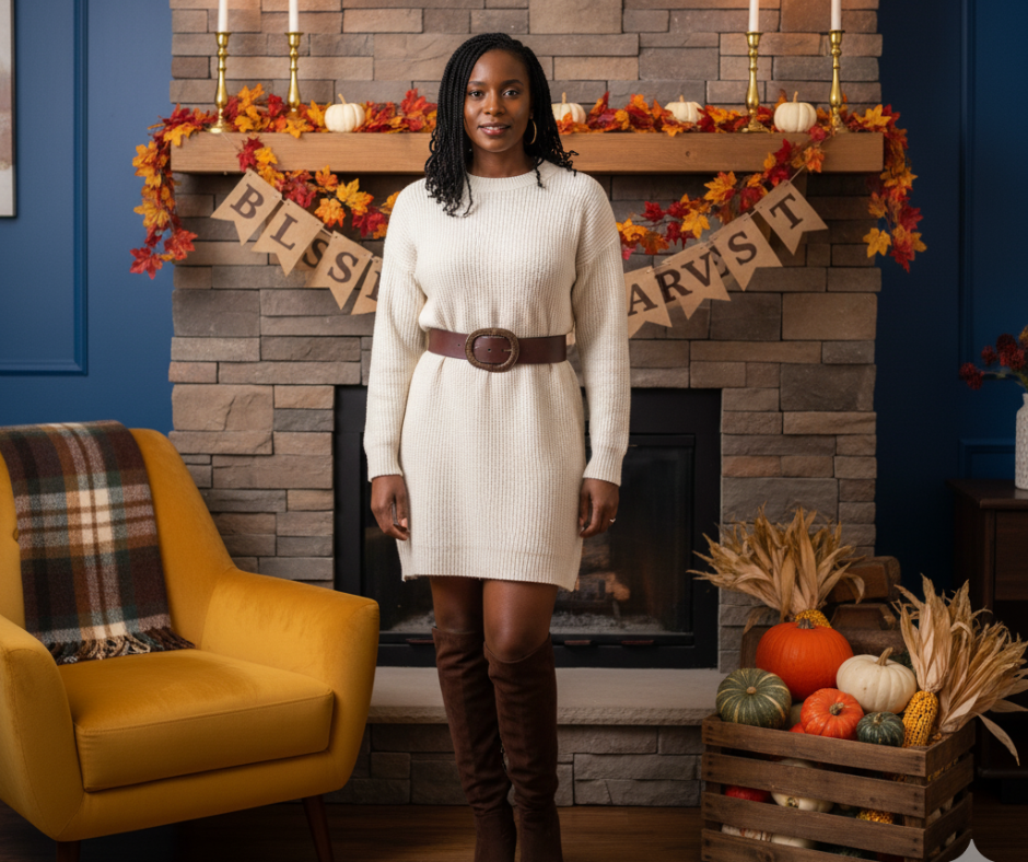 The Look: Sweater Dress + Waist Belt