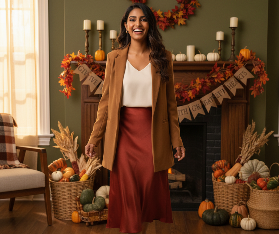 The Look: Longline Blazer + Satin Midi Skirt