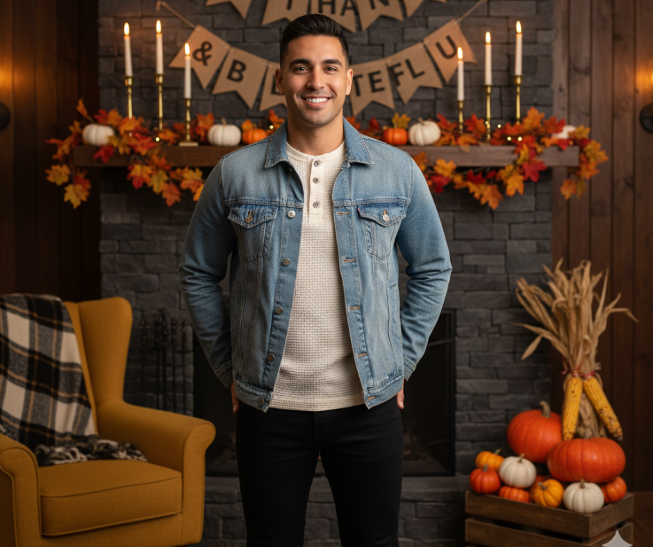 The Look: Denim Jacket + Thermal Tee + Black Jeans