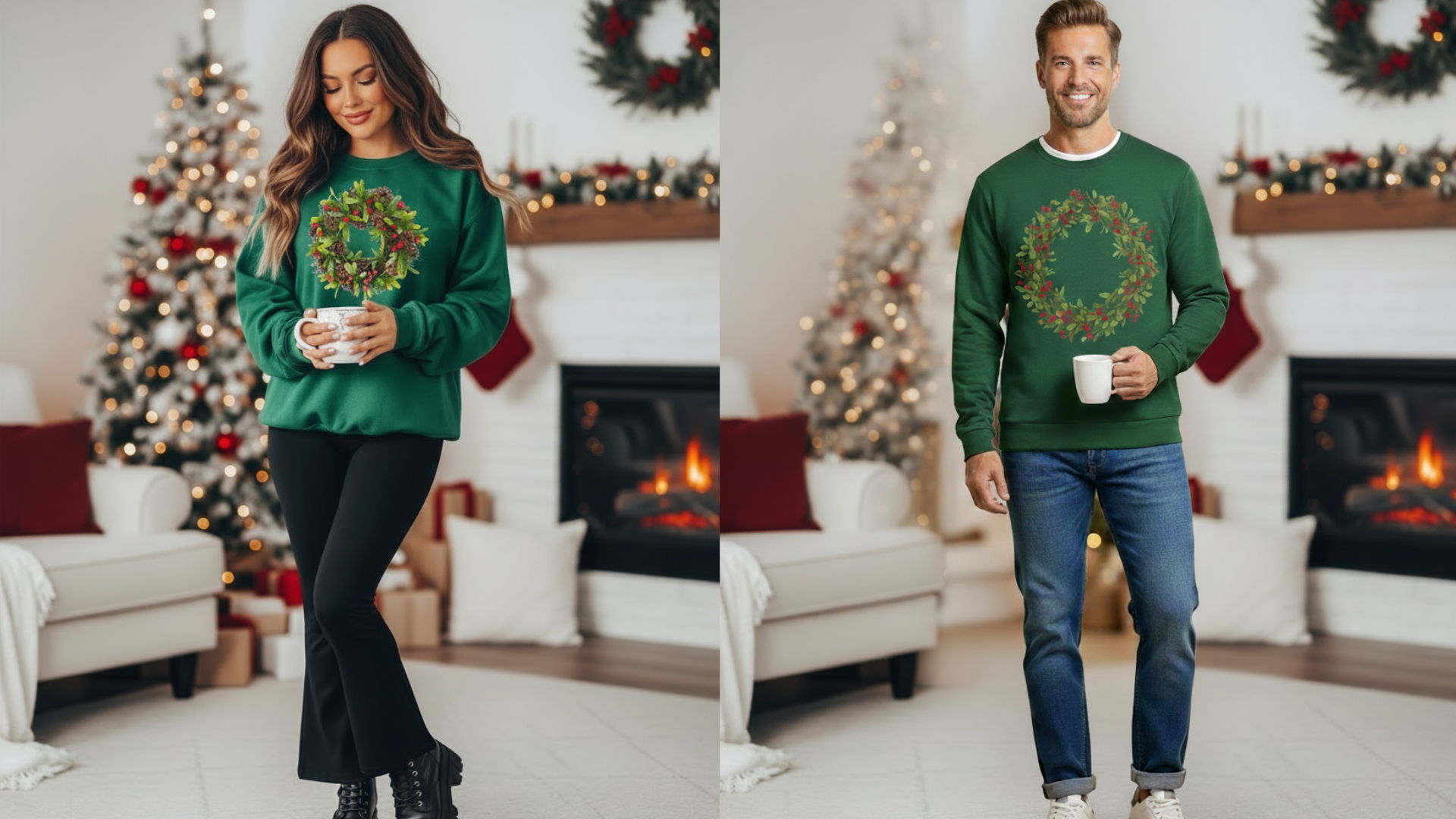 custom sweatshirts for men and women with a mistletoe design