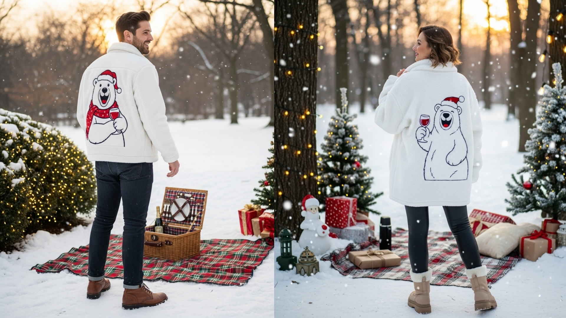 Sherpa jacket with polar bear embroidery