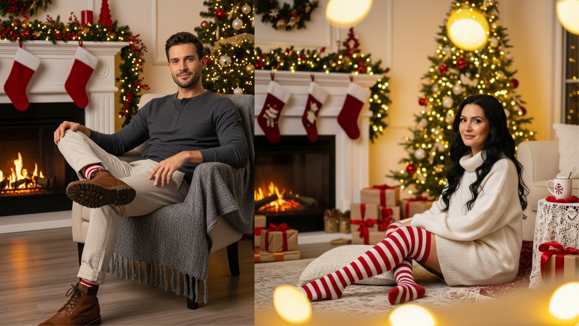 striped candy cane socks styled with a cozy winter outfit