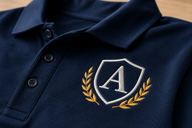 Custom embroidered logo on apparel
